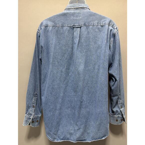 Cabela's Vintage Blue Chambray Denim Jean Button Down Shirt Mens Size M Y2K - Picture 2 of 6